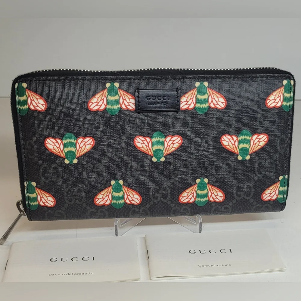 SOLD!!!Gucci Bestiary Black GG Coated Canvas Bee Wallet - Picture 2 of 11